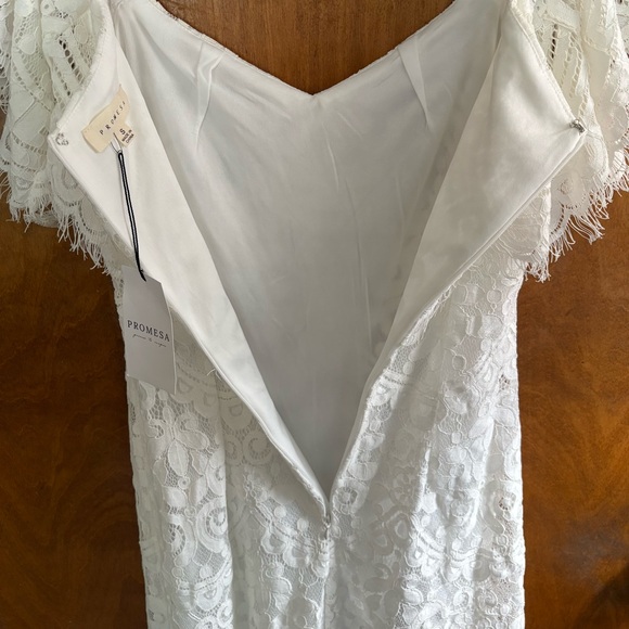 Promesa White Off The Shoulder Floral Lace Dress NWT Small Wedding Boho Formal - Picture 10 of 15
